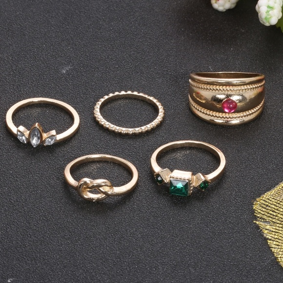 **HAVANA* 5-Pc Gold x Rhinestone Fashion Ring Set - Picture 3 of 6